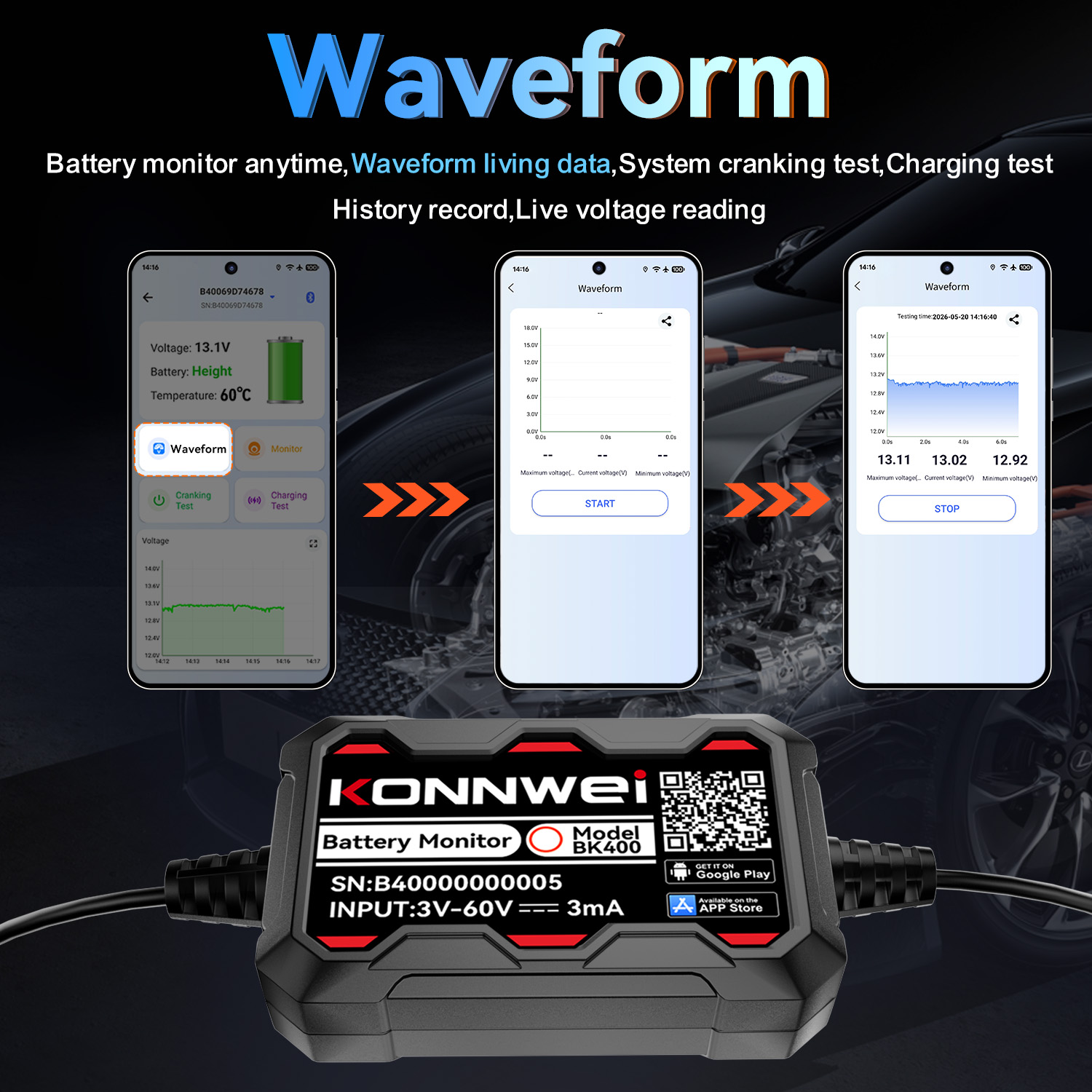 BK400 Bluetooth Car Battery Mo - Battery Monitor Coulometer review and price